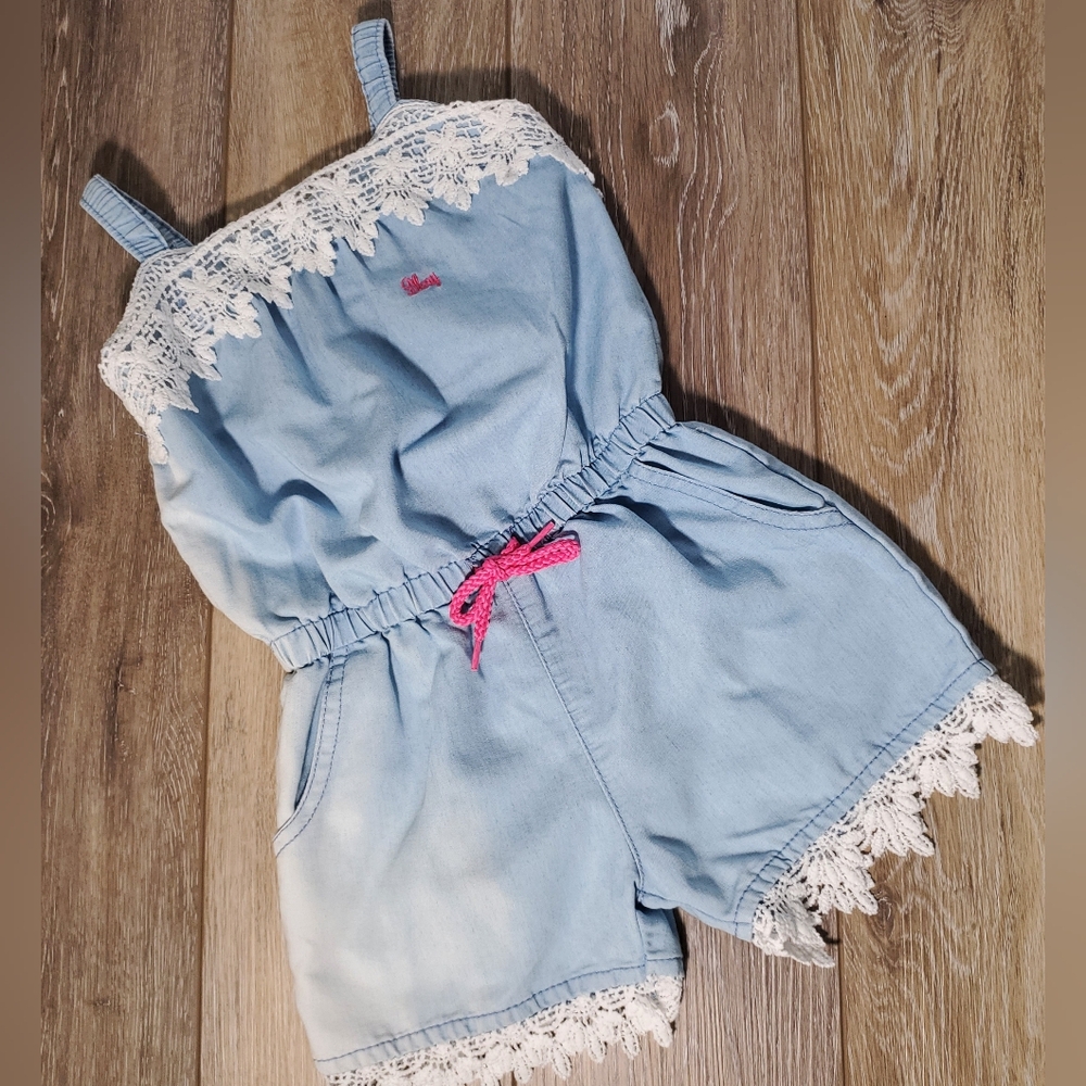 DKNY toddler girls denim color faded shorts jumpsuit Size 2T